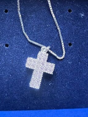 Swarovski Pink Crystal Cross Pendant Necklace Full Pavé Silver Tone RARE Y2K 3D